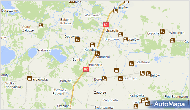 mapa Zabrodzie gmina Urszulin, Zabrodzie gmina Urszulin na mapie Targeo