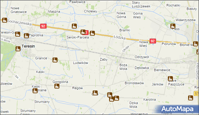 mapa Żaby gmina Baranów, Żaby gmina Baranów na mapie Targeo