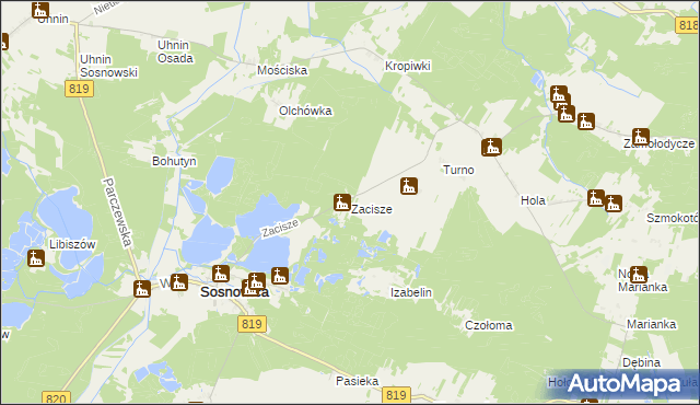 mapa Zacisze gmina Sosnowica, Zacisze gmina Sosnowica na mapie Targeo