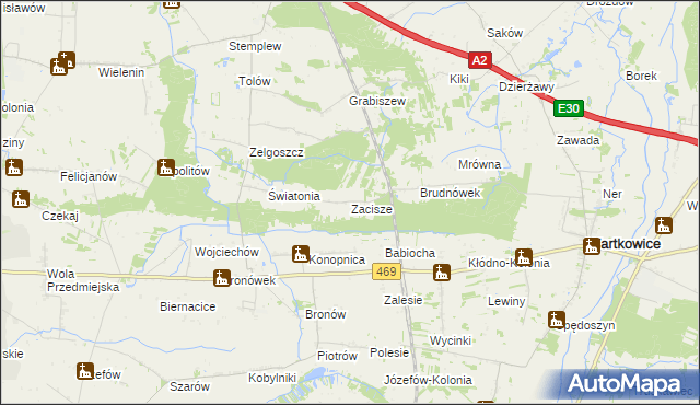 mapa Zacisze gmina Wartkowice, Zacisze gmina Wartkowice na mapie Targeo
