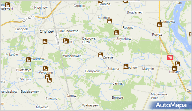 mapa Zadębie gmina Chynów, Zadębie gmina Chynów na mapie Targeo