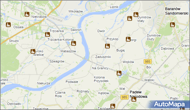 mapa Zaduszniki gmina Padew Narodowa, Zaduszniki gmina Padew Narodowa na mapie Targeo