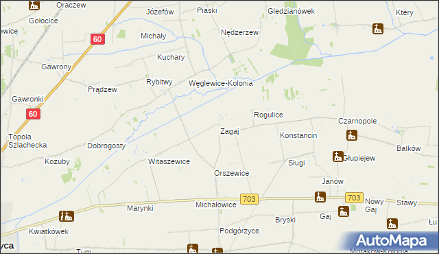 mapa Zagaj gmina Góra Świętej Małgorzaty, Zagaj gmina Góra Świętej Małgorzaty na mapie Targeo