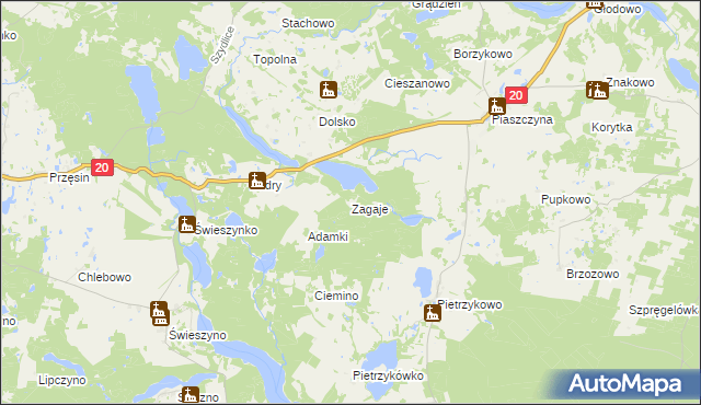 mapa Zagaje gmina Koczała, Zagaje gmina Koczała na mapie Targeo