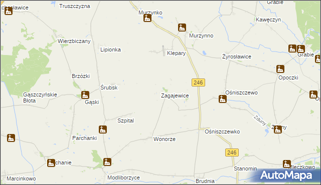 mapa Zagajewice gmina Dąbrowa Biskupia, Zagajewice gmina Dąbrowa Biskupia na mapie Targeo