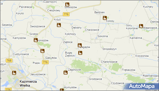 mapa Zagajów gmina Czarnocin, Zagajów gmina Czarnocin na mapie Targeo
