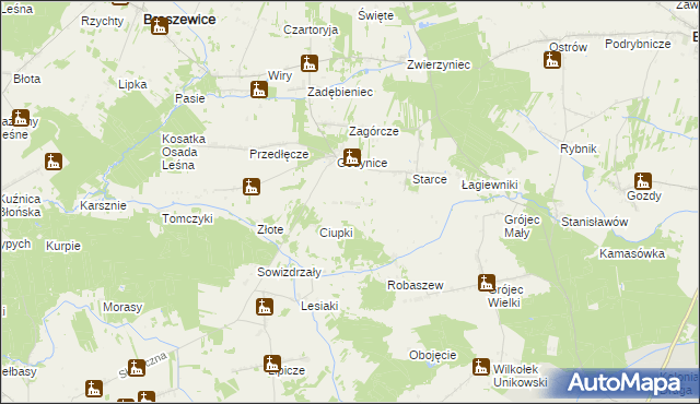 mapa Zagóra gmina Brąszewice, Zagóra gmina Brąszewice na mapie Targeo