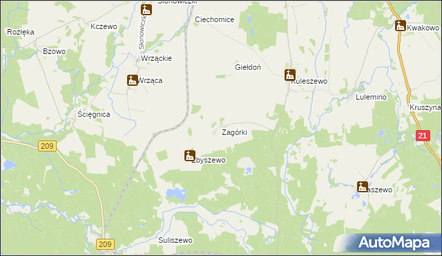 mapa Zagórki gmina Kobylnica, Zagórki gmina Kobylnica na mapie Targeo