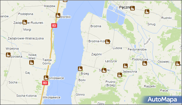 mapa Zagórki gmina Pęczniew, Zagórki gmina Pęczniew na mapie Targeo