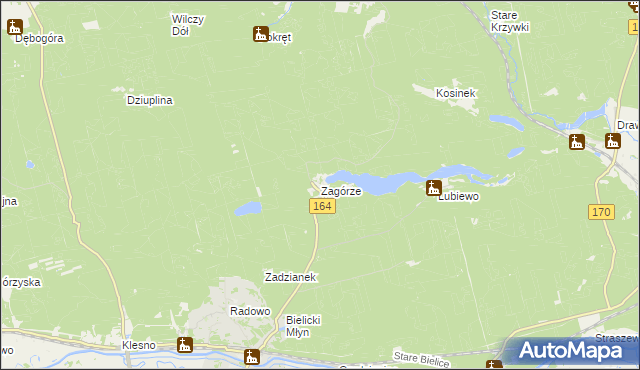 mapa Zagórze gmina Drezdenko, Zagórze gmina Drezdenko na mapie Targeo