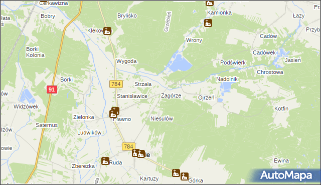 mapa Zagórze gmina Gidle, Zagórze gmina Gidle na mapie Targeo