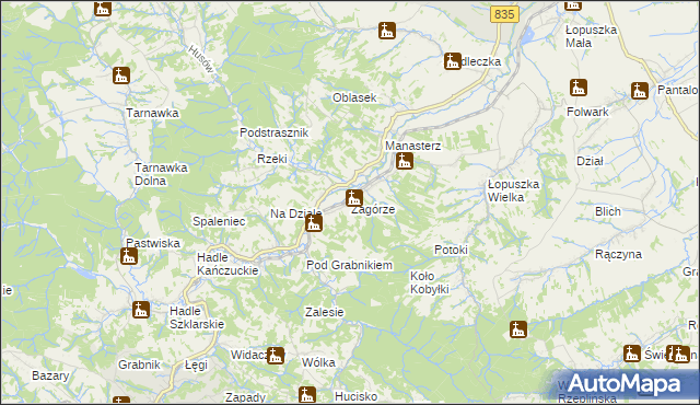 mapa Zagórze gmina Jawornik Polski, Zagórze gmina Jawornik Polski na mapie Targeo