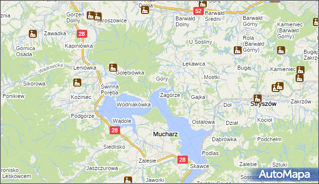 mapa Zagórze gmina Mucharz, Zagórze gmina Mucharz na mapie Targeo