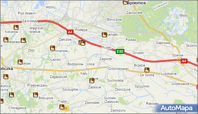 mapa Zagórze gmina Niepołomice, Zagórze gmina Niepołomice na mapie Targeo