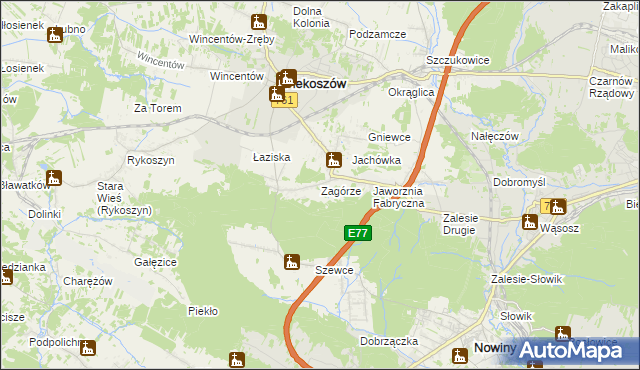 mapa Zagórze gmina Piekoszów, Zagórze gmina Piekoszów na mapie Targeo