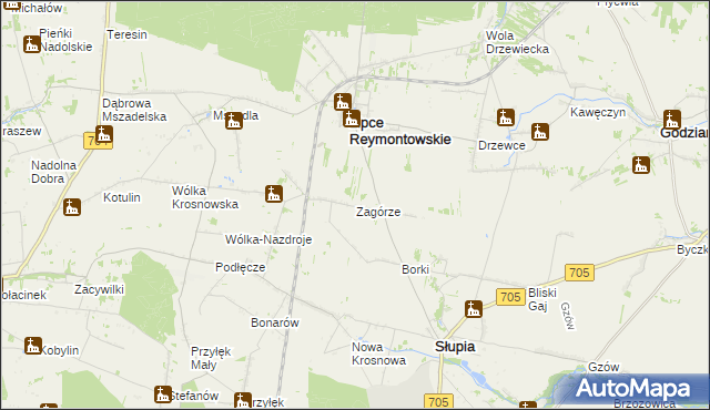 mapa Zagórze gmina Słupia, Zagórze gmina Słupia na mapie Targeo