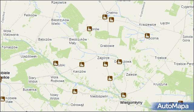 mapa Zagórze gmina Wielgomłyny, Zagórze gmina Wielgomłyny na mapie Targeo