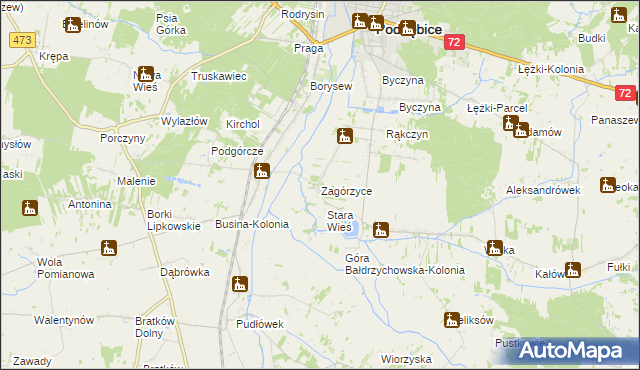 mapa Zagórzyce gmina Poddębice, Zagórzyce gmina Poddębice na mapie Targeo