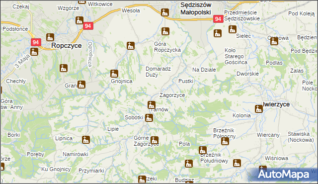 mapa Zagorzyce gmina Sędziszów Małopolski, Zagorzyce gmina Sędziszów Małopolski na mapie Targeo