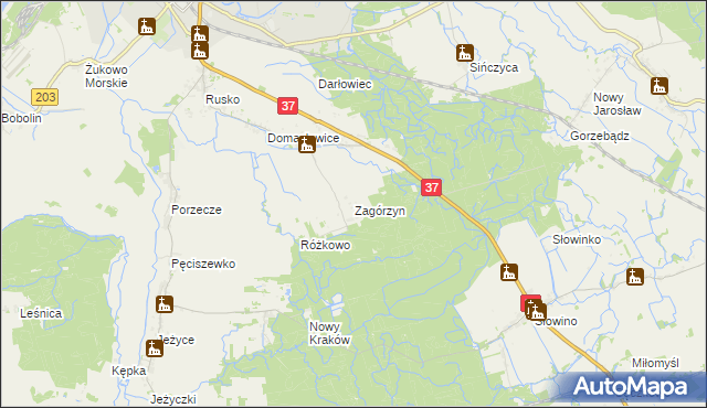 mapa Zagórzyn gmina Darłowo, Zagórzyn gmina Darłowo na mapie Targeo