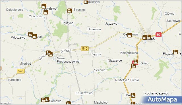 mapa Zągoty, Zągoty na mapie Targeo