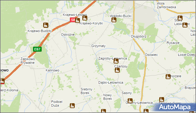 mapa Zagroby-Łętownica, Zagroby-Łętownica na mapie Targeo