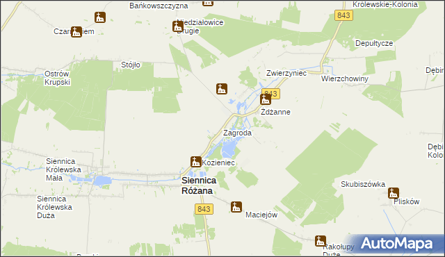 mapa Zagroda gmina Siennica Różana, Zagroda gmina Siennica Różana na mapie Targeo