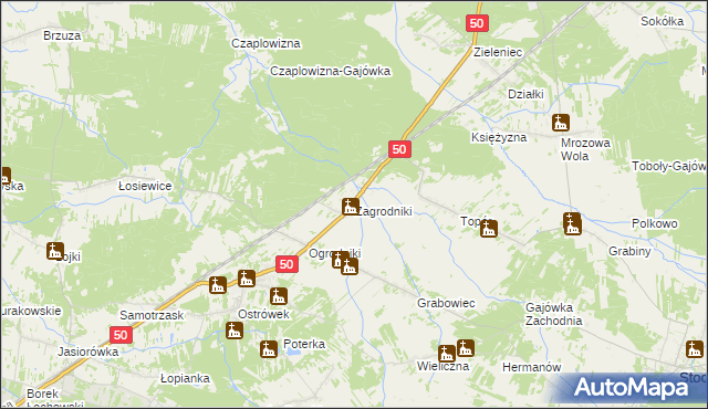 mapa Zagrodniki gmina Łochów, Zagrodniki gmina Łochów na mapie Targeo