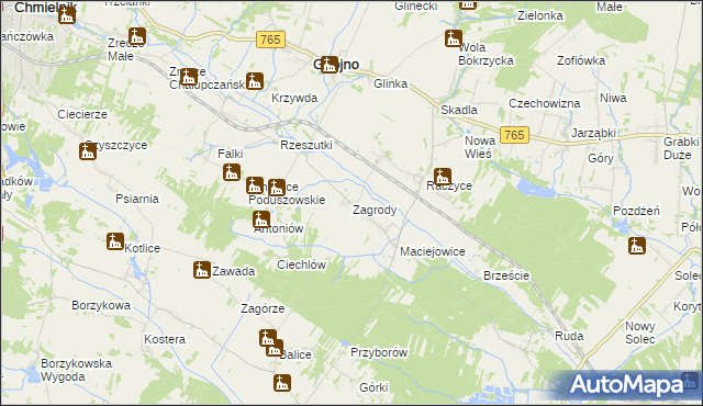 mapa Zagrody gmina Gnojno, Zagrody gmina Gnojno na mapie Targeo