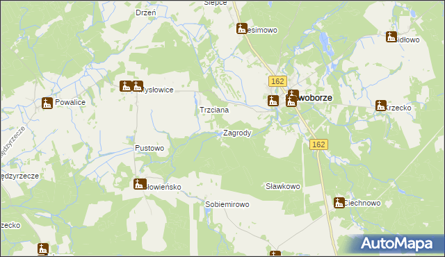 mapa Zagrody gmina Sławoborze, Zagrody gmina Sławoborze na mapie Targeo