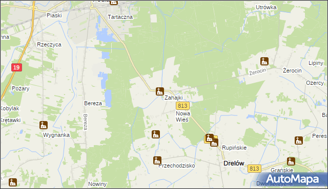 mapa Zahajki gmina Drelów, Zahajki gmina Drelów na mapie Targeo