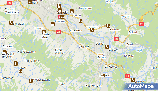 mapa Zahutyń, Zahutyń na mapie Targeo