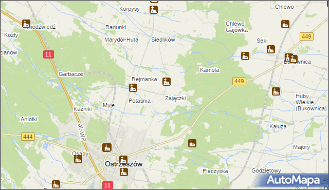 mapa Zajączki gmina Ostrzeszów, Zajączki gmina Ostrzeszów na mapie Targeo