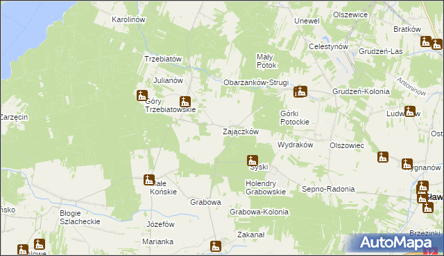 mapa Zajączków gmina Mniszków, Zajączków gmina Mniszków na mapie Targeo