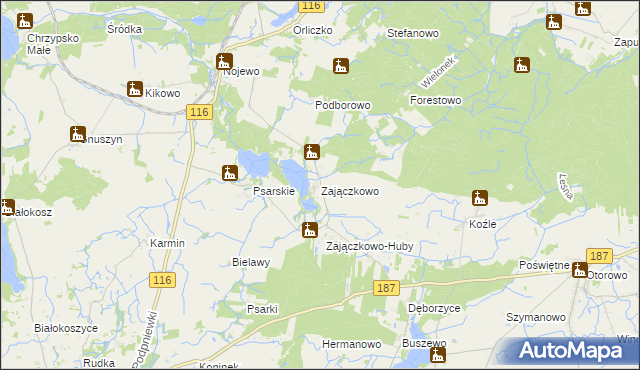 mapa Zajączkowo gmina Pniewy, Zajączkowo gmina Pniewy na mapie Targeo