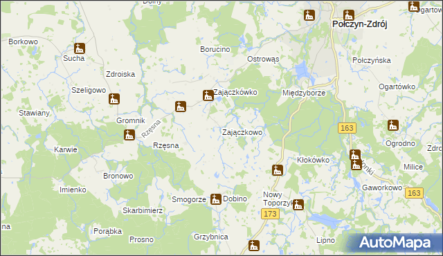 mapa Zajączkowo gmina Połczyn-Zdrój, Zajączkowo gmina Połczyn-Zdrój na mapie Targeo