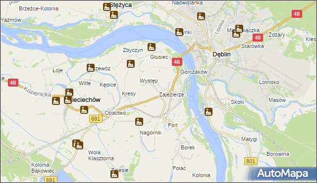 mapa Zajezierze gmina Sieciechów, Zajezierze gmina Sieciechów na mapie Targeo