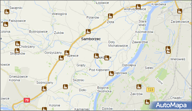 mapa Zajeziorze gmina Samborzec, Zajeziorze gmina Samborzec na mapie Targeo