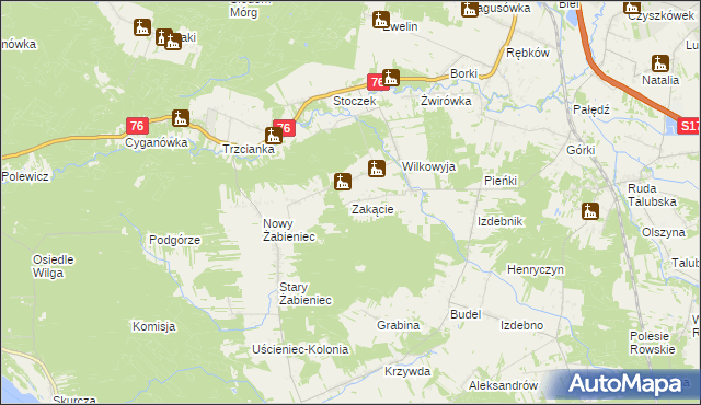 mapa Zakącie gmina Garwolin, Zakącie gmina Garwolin na mapie Targeo