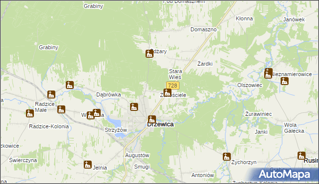 mapa Zakościele gmina Drzewica, Zakościele gmina Drzewica na mapie Targeo