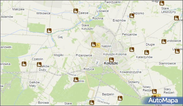 mapa Żakowice gmina Koluszki, Żakowice gmina Koluszki na mapie Targeo