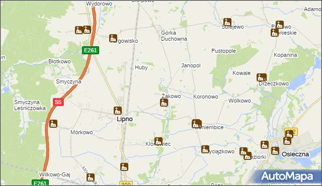 mapa Żakowo gmina Lipno, Żakowo gmina Lipno na mapie Targeo