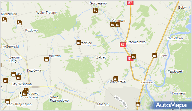 mapa Zakręt gmina Pułtusk, Zakręt gmina Pułtusk na mapie Targeo