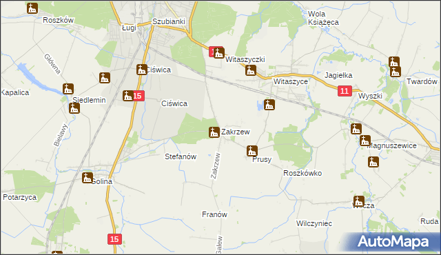 mapa Zakrzew gmina Jarocin, Zakrzew gmina Jarocin na mapie Targeo