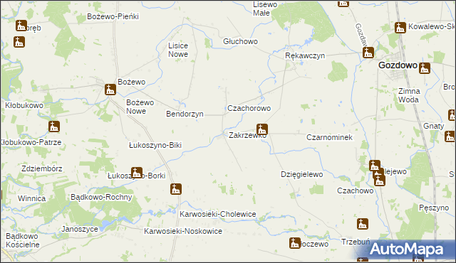 mapa Zakrzewko gmina Gozdowo, Zakrzewko gmina Gozdowo na mapie Targeo