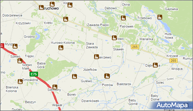 mapa Zakrzewo gmina Baruchowo, Zakrzewo gmina Baruchowo na mapie Targeo