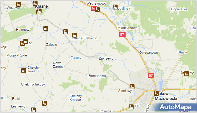 mapa Zakrzewo gmina Karniewo, Zakrzewo gmina Karniewo na mapie Targeo