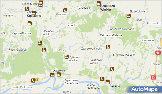 mapa Zakrzewo-Kopijki, Zakrzewo-Kopijki na mapie Targeo