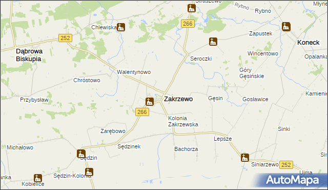 mapa Zakrzewo powiat aleksandrowski, Zakrzewo powiat aleksandrowski na mapie Targeo