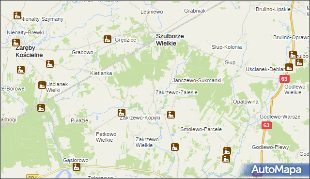 mapa Zakrzewo-Zalesie, Zakrzewo-Zalesie na mapie Targeo